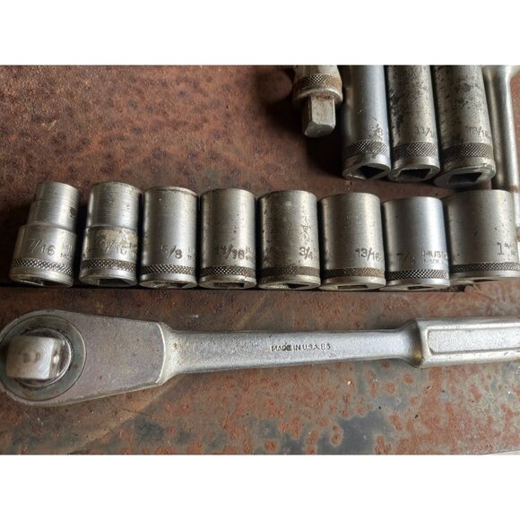 Vintage Mustang MS 41 1/2" Drive SAE Socket Set 13-Piece Chrome Vanadium Steel - Picture 5 of 8
